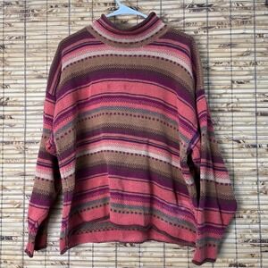 The Limited Vtg Handknit Mock Sweater M/L Stripe Multicolor 90s Indie Fisherman